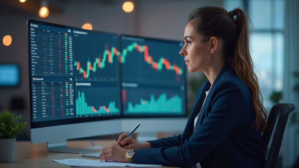 Финансовый аналитик анализирует диверсифицированный портфель на графиках