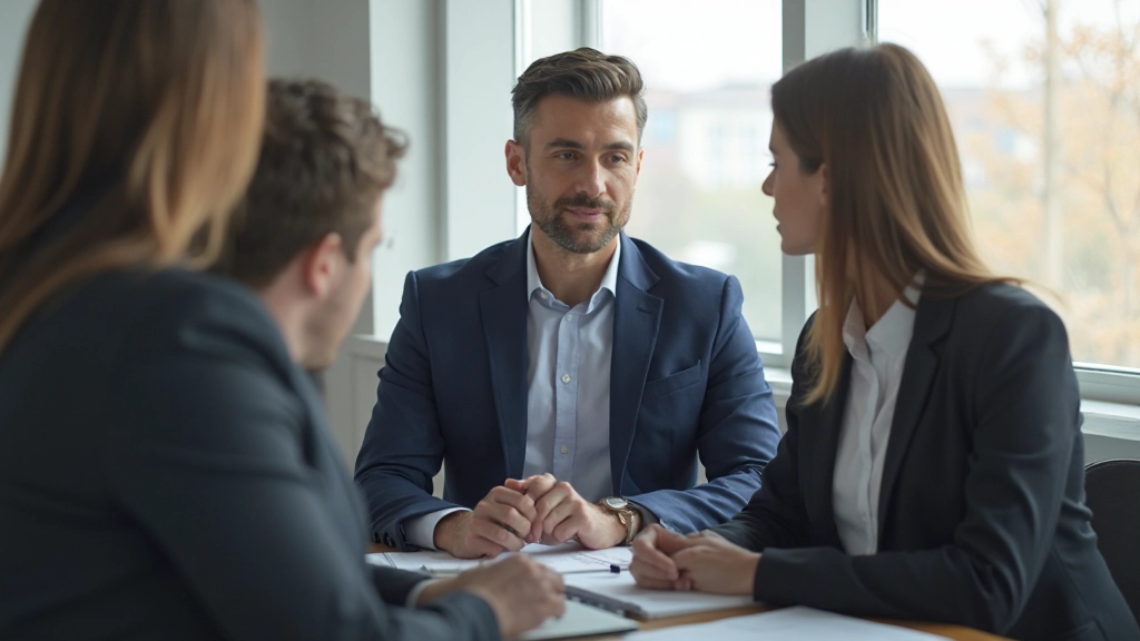 Профессиональная консультация по инвестициям между консультантом и клиентом в офисном помещении