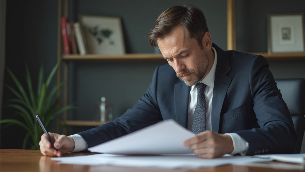 Инвестор изучает финансовые отчеты и документы в офисе